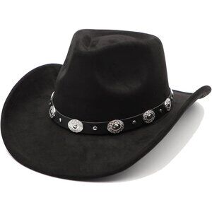 Unisex Black C 100% Polyester Western Bull Skull Buckle Band Cowboy Felt Hat
